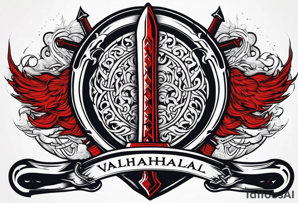 valhalla on fire blood
sword shield axe tattoo idea