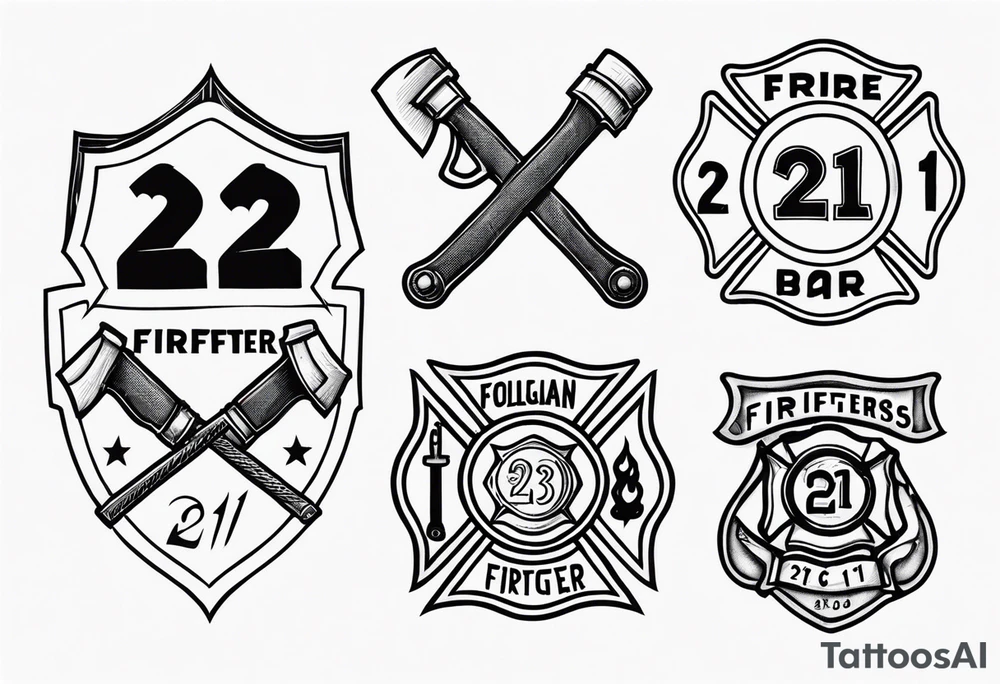 Simple line work tattoo with number 21, firefighters Hooligan bar and a fire fighter Axe tattoo idea