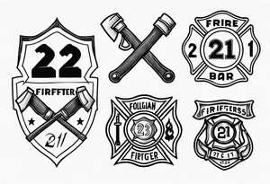 Simple line work tattoo with number 21, firefighters Hooligan bar and a fire fighter Axe tattoo idea