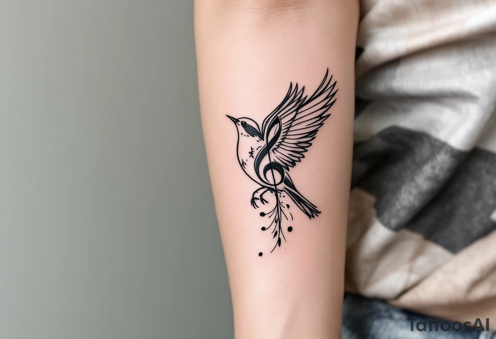 bird with music symbol tattoo idea