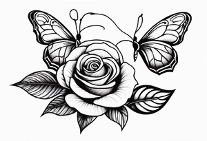 a rose with a snake wandering around it and a small butterfly resting on it tattoo idea