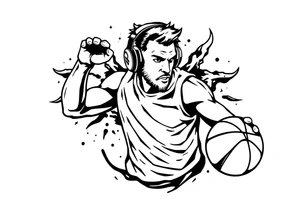 A guy dribbling a basketball with headphones on tattoo idea