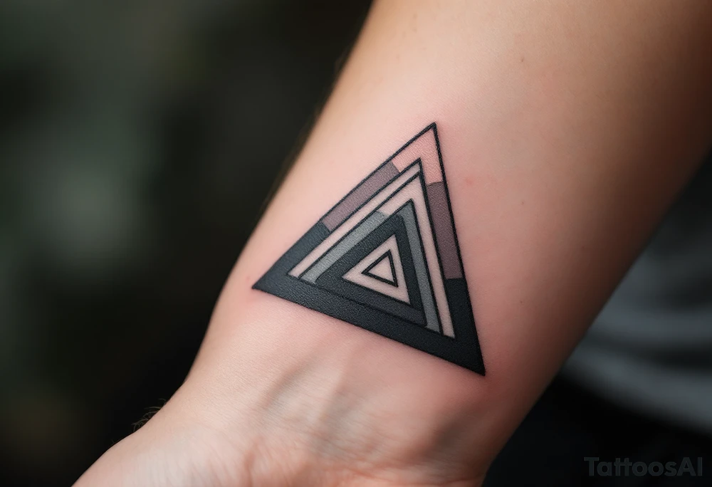 A geometric triangle pattern in black and gray, stacked and repeating like an optical illusion. tattoo idea