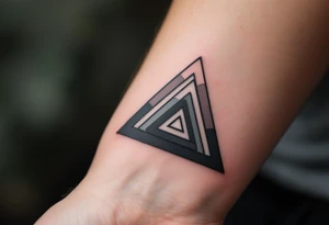 A geometric triangle pattern in black and gray, stacked and repeating like an optical illusion. tattoo idea