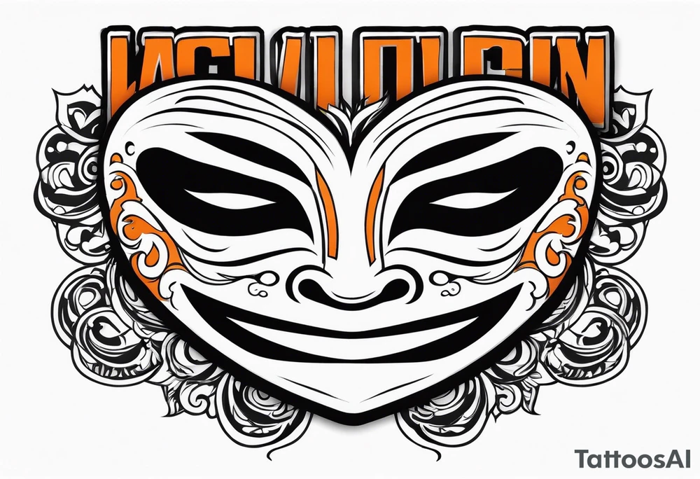 Laughing mask that is orange and black tattoo idea