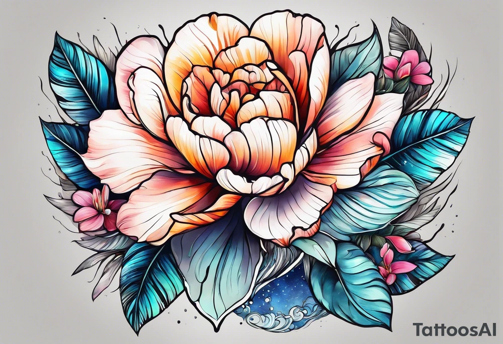 sea,, night, flower, palm, tattoo idea