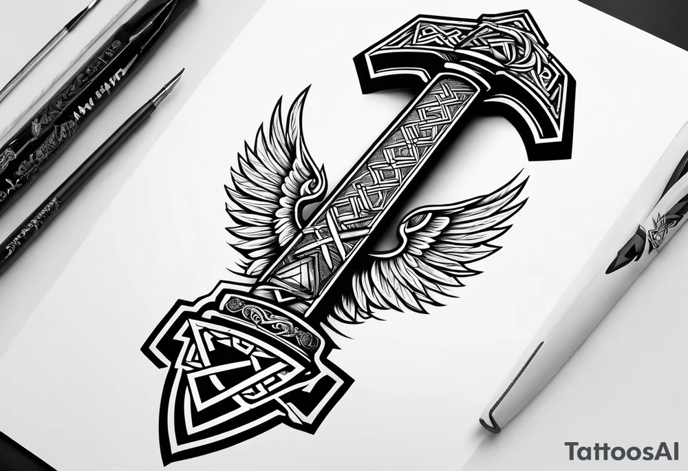 Valhalla valknut sword axe tattoo idea