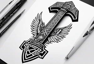 Valhalla valknut sword axe tattoo idea