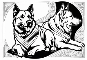 a golden retriever and a german shepherd both in jujitsu gis no pattern tattoo idea