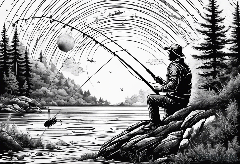 A man fishing into the universe tattoo idea