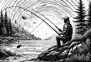 A man fishing into the universe tattoo idea