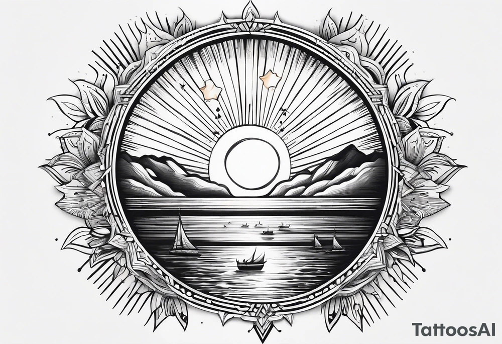 sun with rays, minimalistic, bohemian tattoo idea