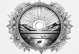 sun with rays, minimalistic, bohemian tattoo idea