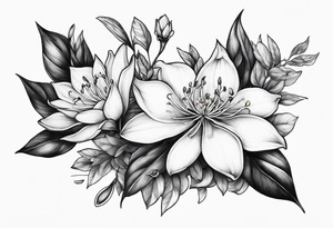 Shoulder and collarbone tattoo of a vibe of night-blooming Jasmine. The tattoo should have a spider tattoo idea