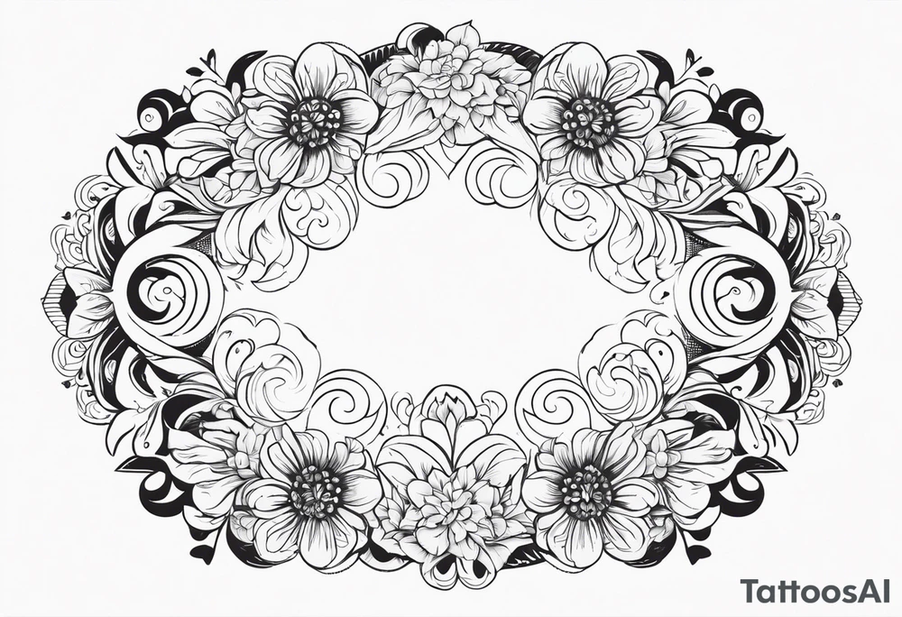 floral clouds circle vignette frame tattoo idea