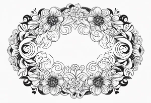 floral clouds circle vignette frame tattoo idea