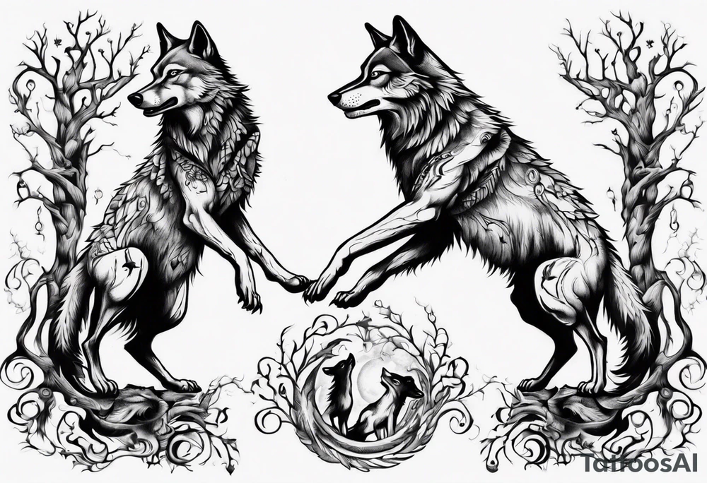two wolves dancing on their hind legs. tattoo idea