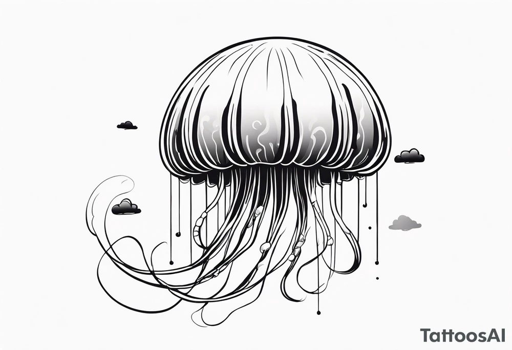 jellyfish with a small head and really long tentacles. Add clouds behind it like it’s floating in the sky tattoo idea