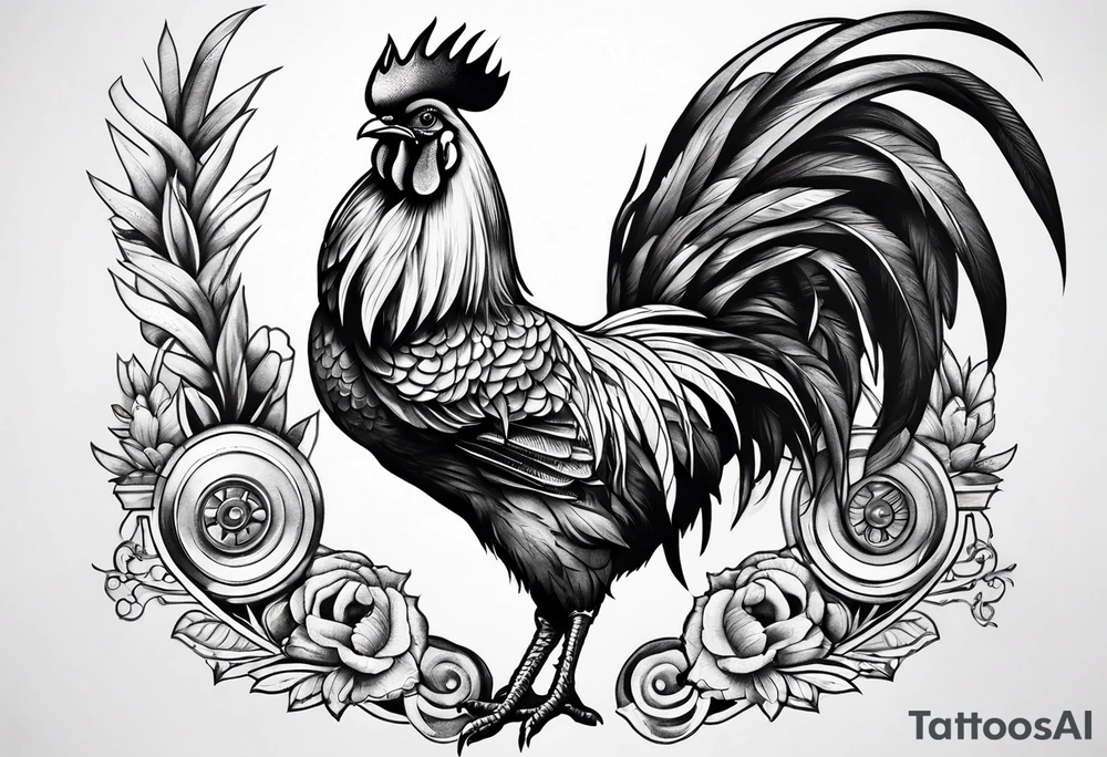 rooster holding machine gun tattoo idea