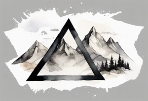 simple solid black triangle in the foreground, mountain landscape in the background, by weta digital tattoo idea