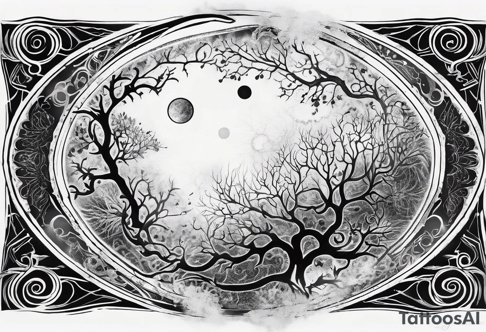 lichtenberg figure, originating from a solid black circle to stretch from heart up around the shoulder and onto the arm tattoo idea