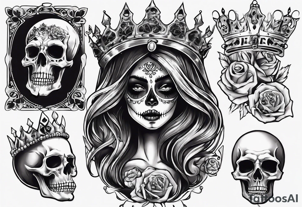 santa la muerta with money and crown
on the card tattoo idea