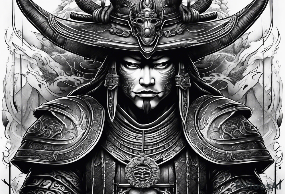 Japanese samurai in Giger style tattoo idea