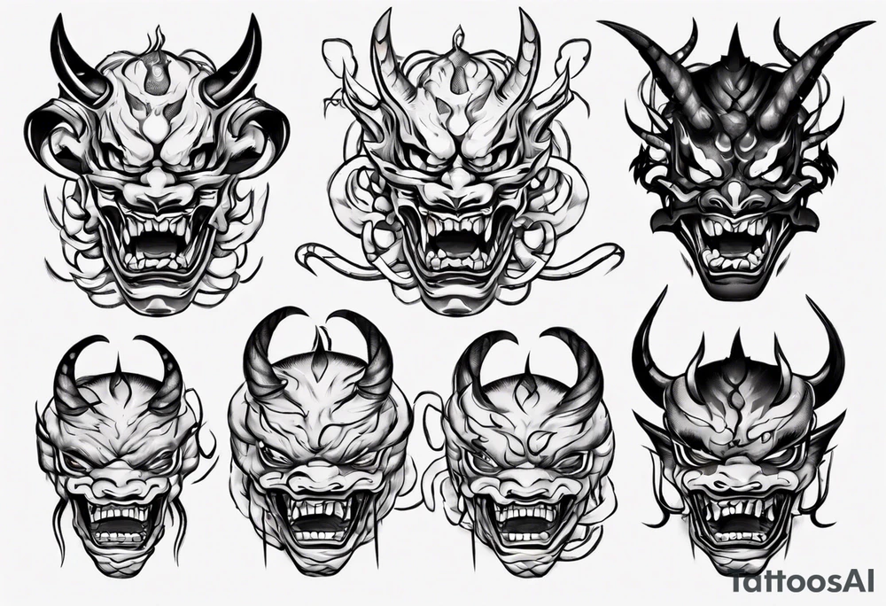 biting the snake  oni mask tattoo idea