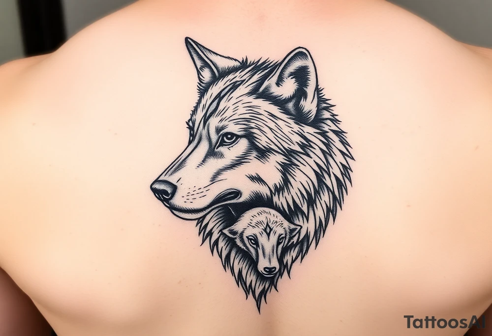 A solitary yet sublime and noble wolf and its progeny. the face for arm tattoo tattoo idea