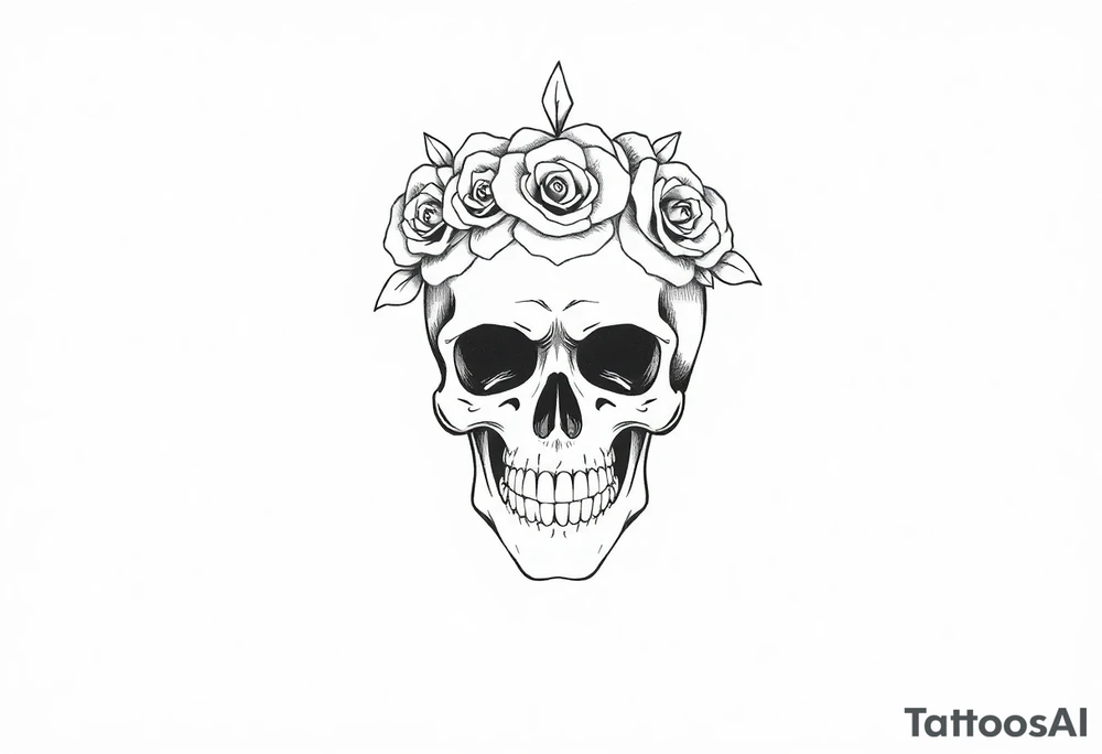 skull with crown of roses tattoo idea