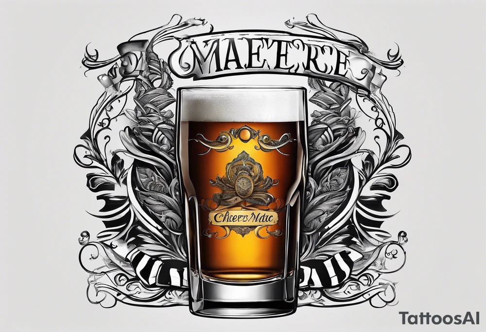 Cheers Mate text, armband +Cancer Ribbon  + bourbon glass tattoo idea