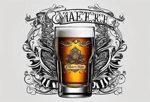Cheers Mate text, armband +Cancer Ribbon  + bourbon glass tattoo idea