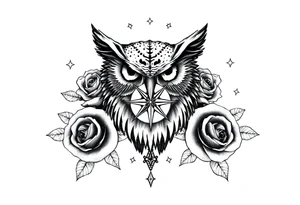 an owl,compass,roses,stars. tattoo idea