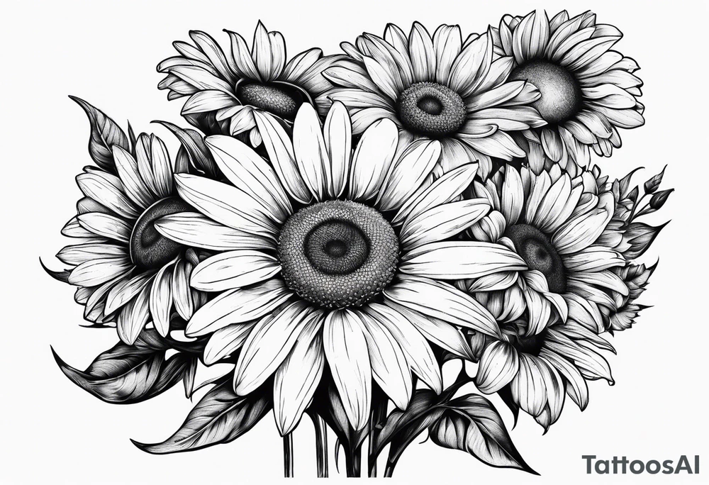 Daisy bouquet with stems and with a sunflower tattoo idea