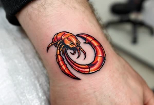 Lobster Hook – A hook with a lobster claw extending from the base, in deep orange and red, creating a unique and marine-specific tattoo. tattoo idea