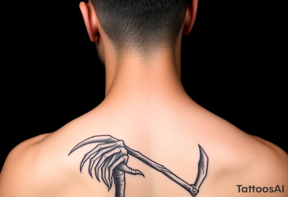 Simple grim reaper looking back holding his hand out to hold tattoo idea