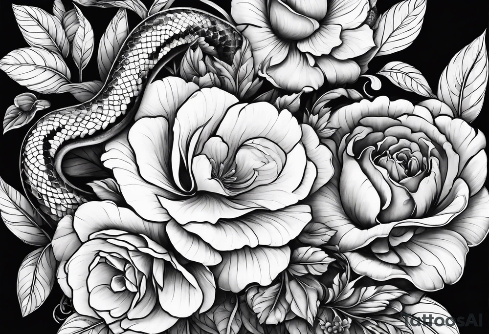 Floral arrangement with a snake tattoo idea