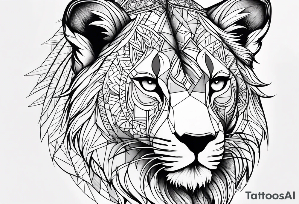 uma leoa, um leao e seus dois filhotes dentro de um retangulo tattoo idea