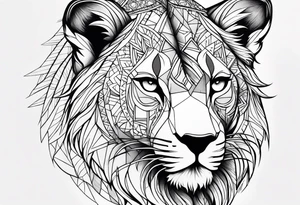 uma leoa, um leao e seus dois filhotes dentro de um retangulo tattoo idea