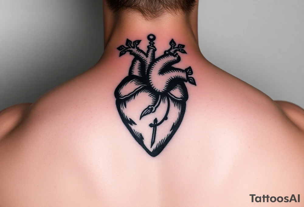 medieval heart woodcut tattoo idea