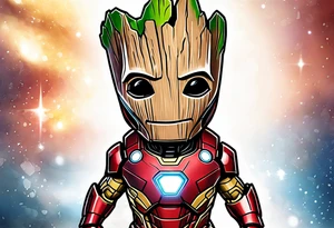 Baby Groot but inside of iron man suit tattoo idea