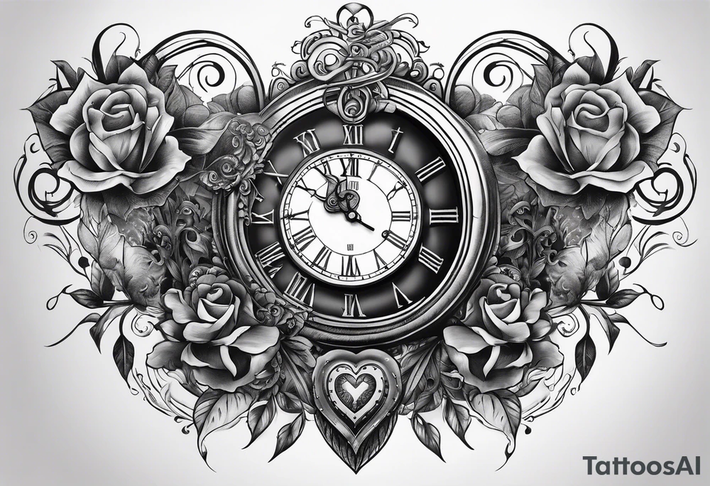 Heart with clock hands on 8 and 5 tattoo idea