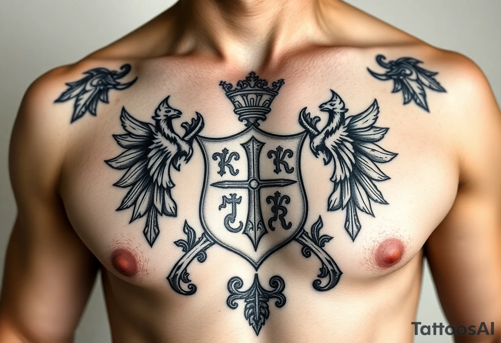 Powerful mideval Irish family crest for a full chest tattoo tattoo idea