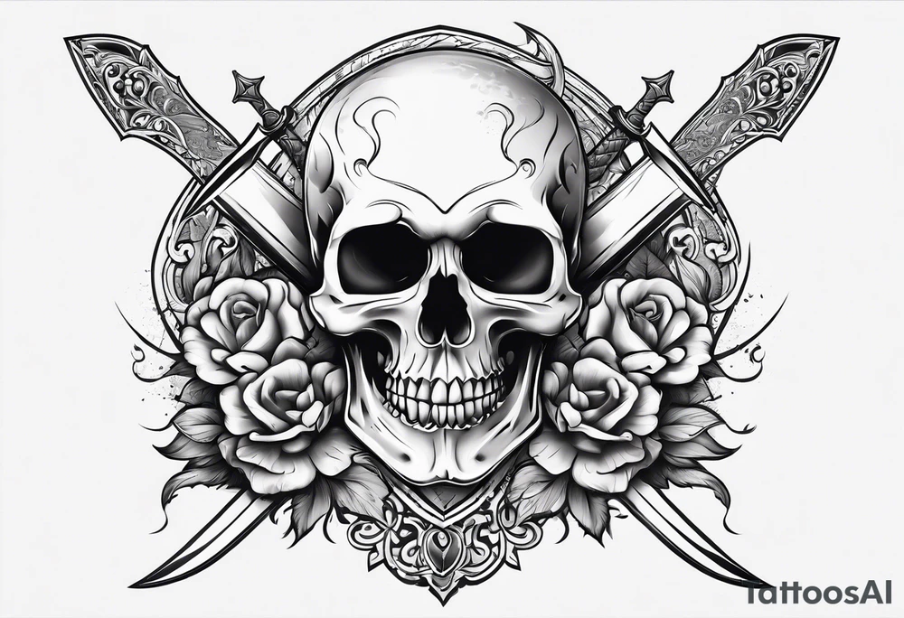 dagger piercing skull tattoo idea