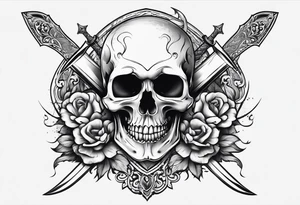 dagger piercing skull tattoo idea