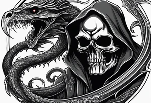 Grim reaper with a kraken in the background tattoo idea