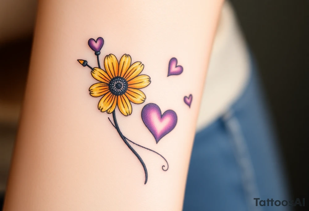 Yellow daisy & Purple Hearts tattoo idea