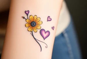 Yellow daisy & Purple Hearts tattoo idea