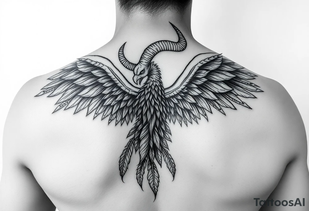 Harpy with horns and lots of feathers tattoo idea