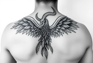 Harpy with horns and lots of feathers tattoo idea